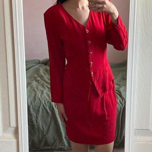 Size 9/10- Beautiful Vintage Red blazer skirt suit
